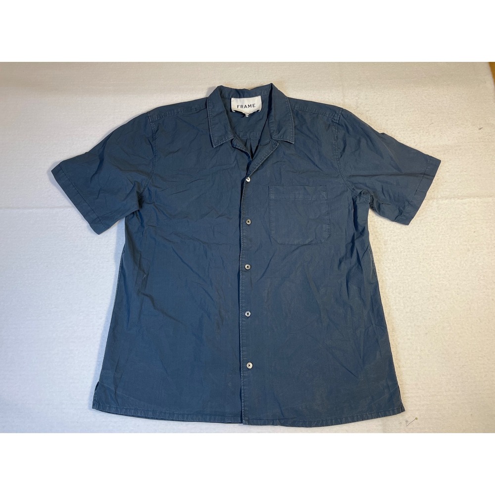Frame Mens Navy Blue 100% Cotton Short Sleeve Camp Collar Shirt Size M